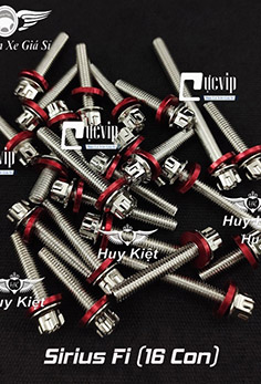 Bộ Ốc Lốc Máy Salaya Inox 304 + Lông Đền Nhôm Đỏ Cho Sirius Fi (16 Con) MS5563