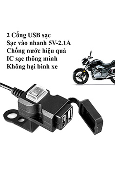 Sạc Điện Thoại Trên Xe Máy 2 Cổng USB, Nắp Chống Nước MS3162