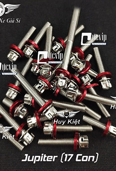 Bộ Ốc Lốc Máy Salaya Inox 304 Xe Jupiter (17 Con) + 17 Lông Đền Nhôm Đỏ MS5567
